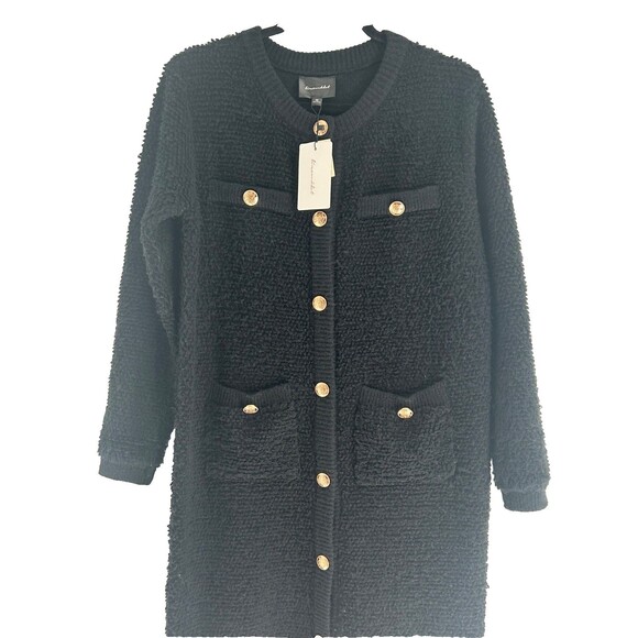 Women's Line and Dot Boucle Gold Button Duster Cardigan Sweater Size XS - Picture 6 of 9